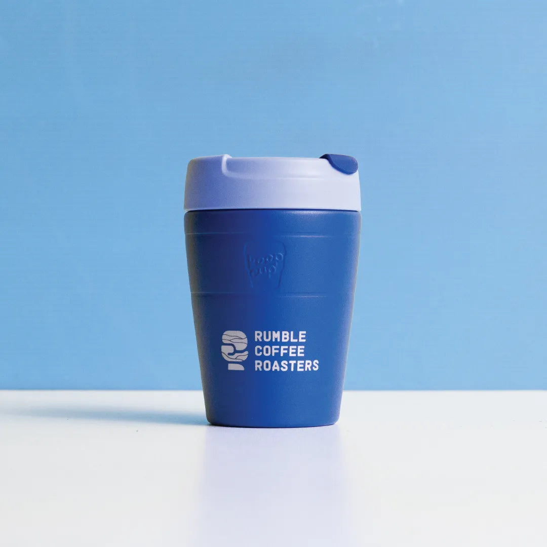 Blue insulated Keep Cup from Rumble Coffee Roasters